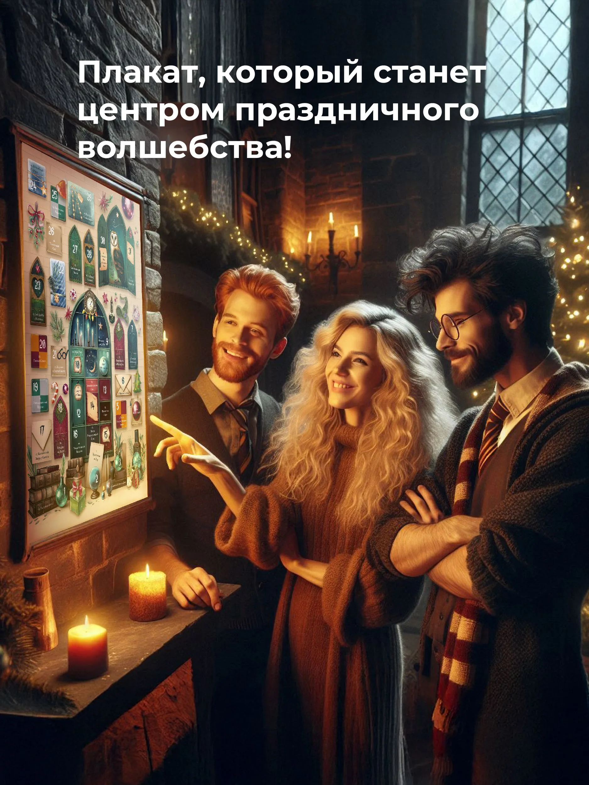 Адвент-календарь новогодний с заданиями Гарри Поттер, подарок для детей и взрослых, адвент плакат на Новый год 2026