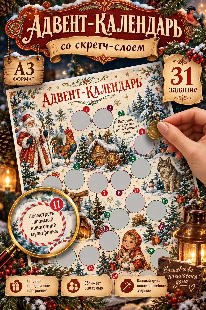 Адвент-календарь «Зимний квест», А3, 31 задание, скретч
