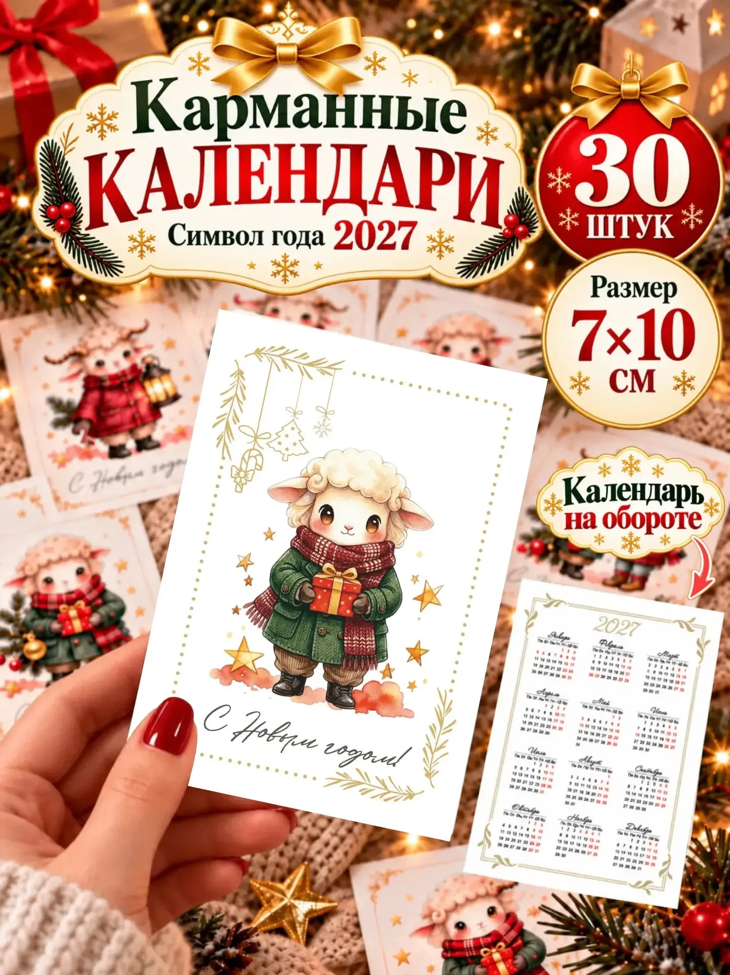 Календарики карманные 2027, набор 30 шт., мини календари с символом года Овечка, 710 см