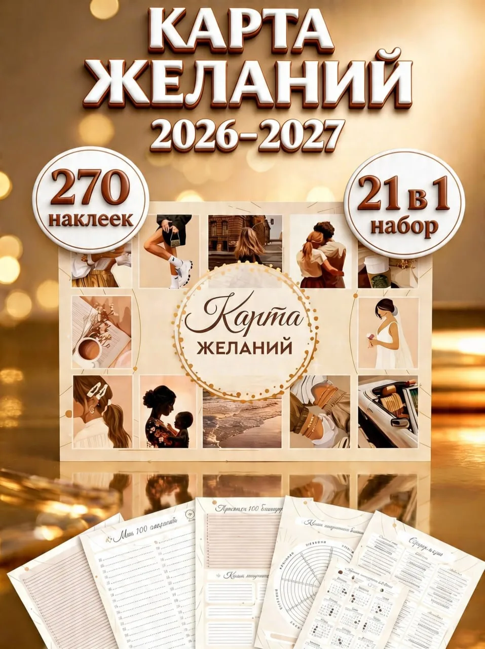 Карта желаний 2026-2027 «Бежевая», 21 в 1, 270 наклеек