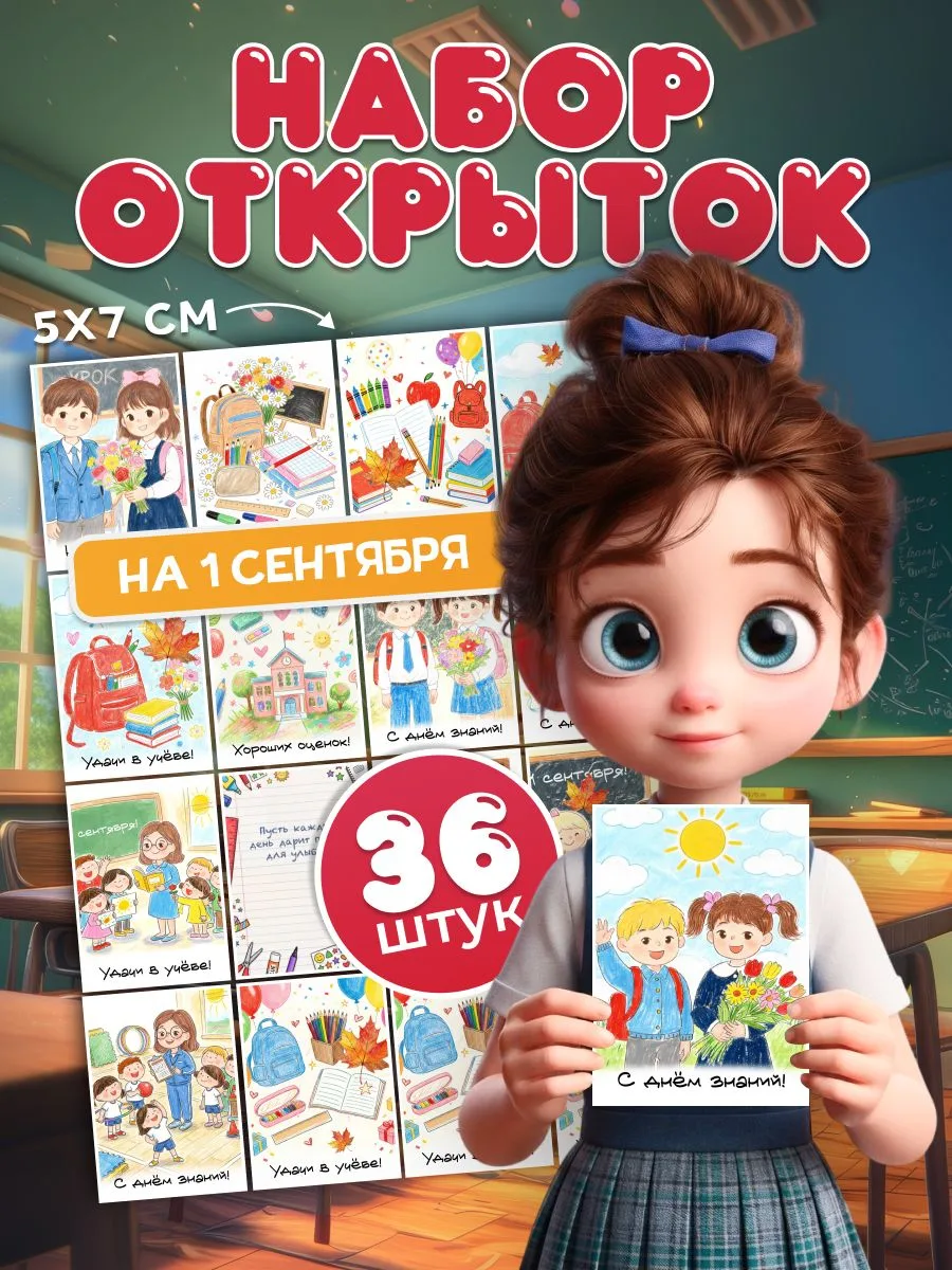 Мини открытки набор подарочный на День знаний, подарок детям, ученикам, школьникам, мотивационные карточки 36 штук