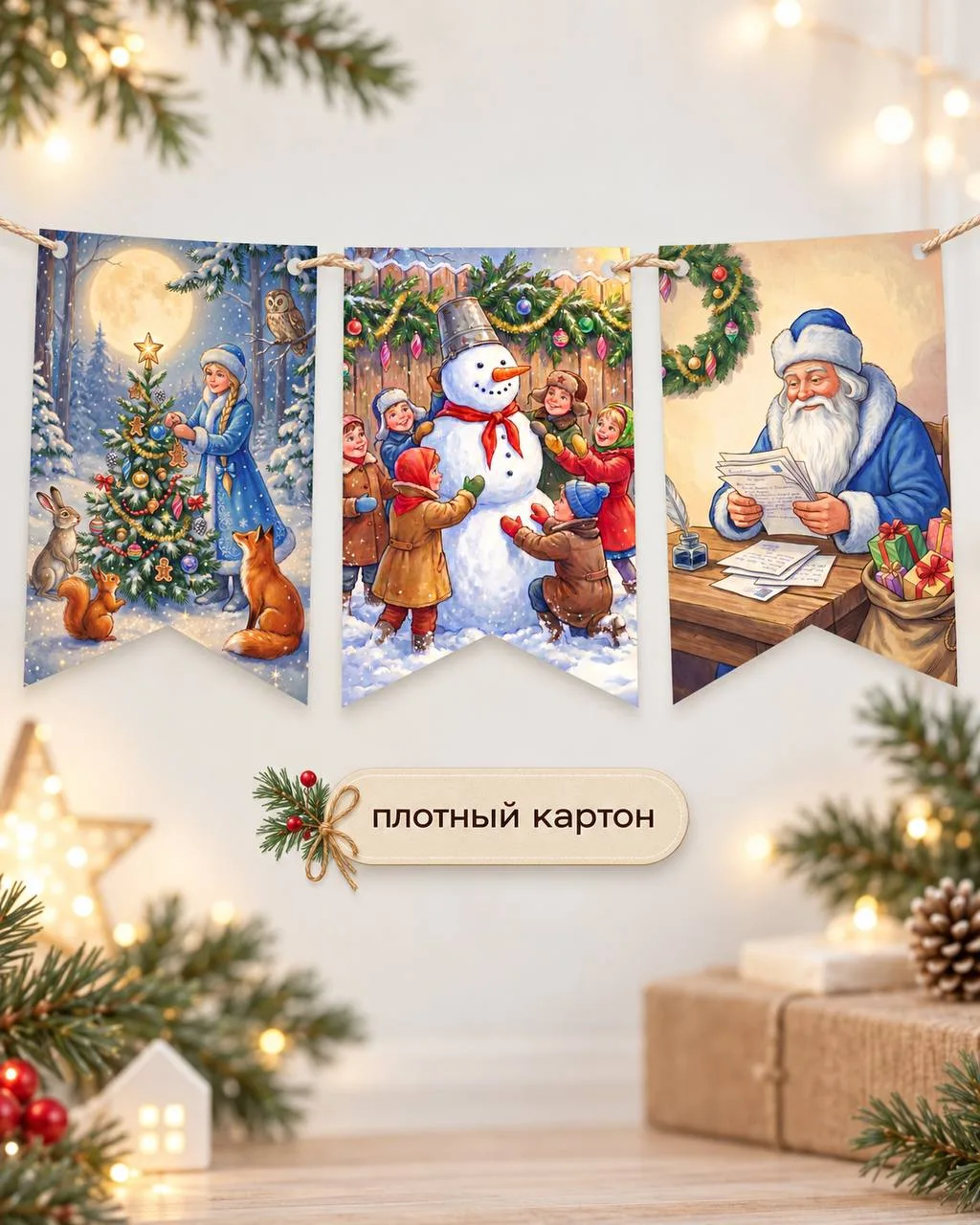 Новогодние флажки на Новый Год 2027, декор на елку, новогоднее украшение 36штук