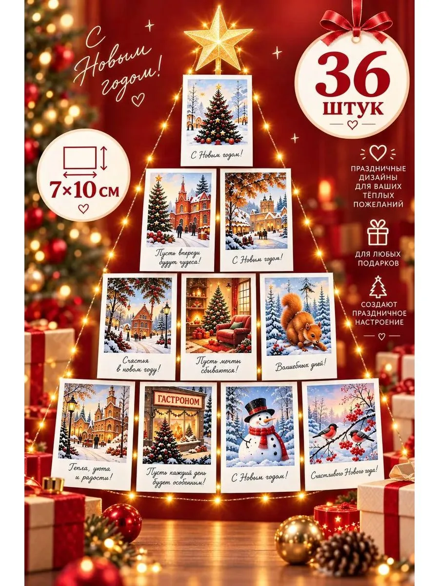 Новогодние открытки мини, набор открыток на Новый Год 2027, новогодний декор