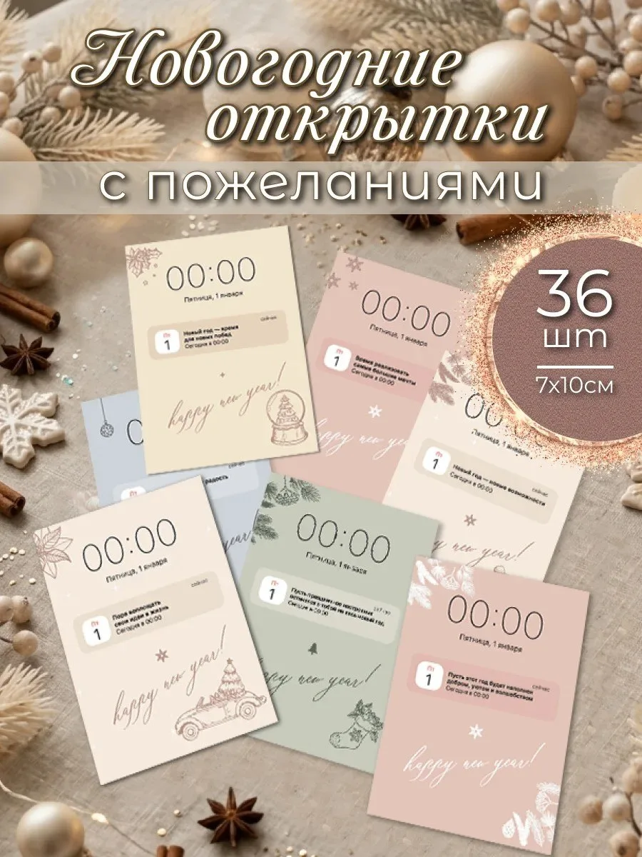 Новогодние открытки «Пожелания», 36 шт, 7×10 см