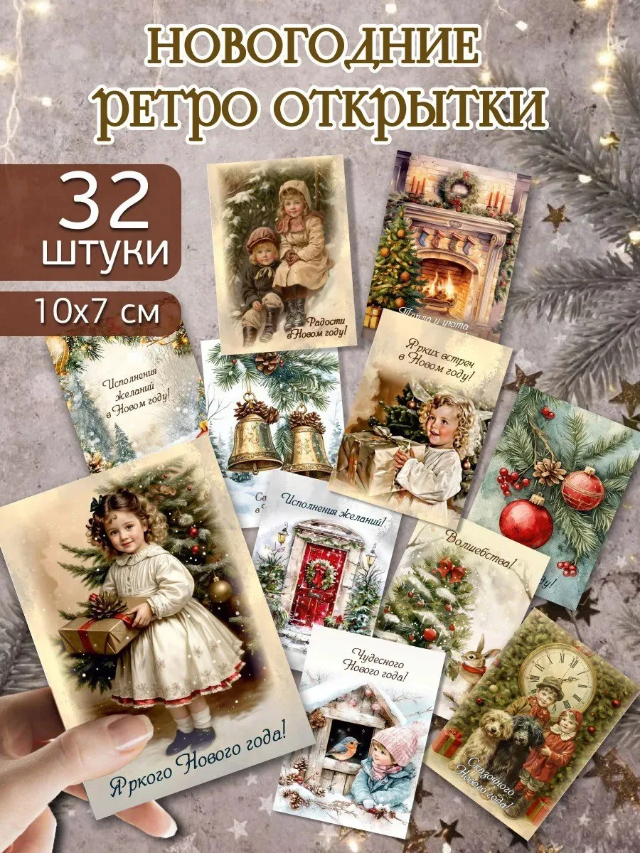 Новогодние открытки мини, набор открыток на Новый Год 2027, новогодний декор