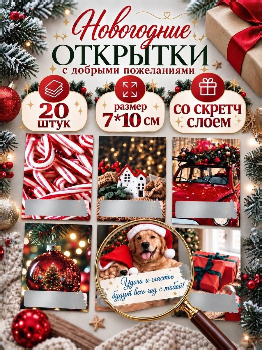 Новогодние открытки мини, набор открыток на Новый Год 2027, новогодний декор