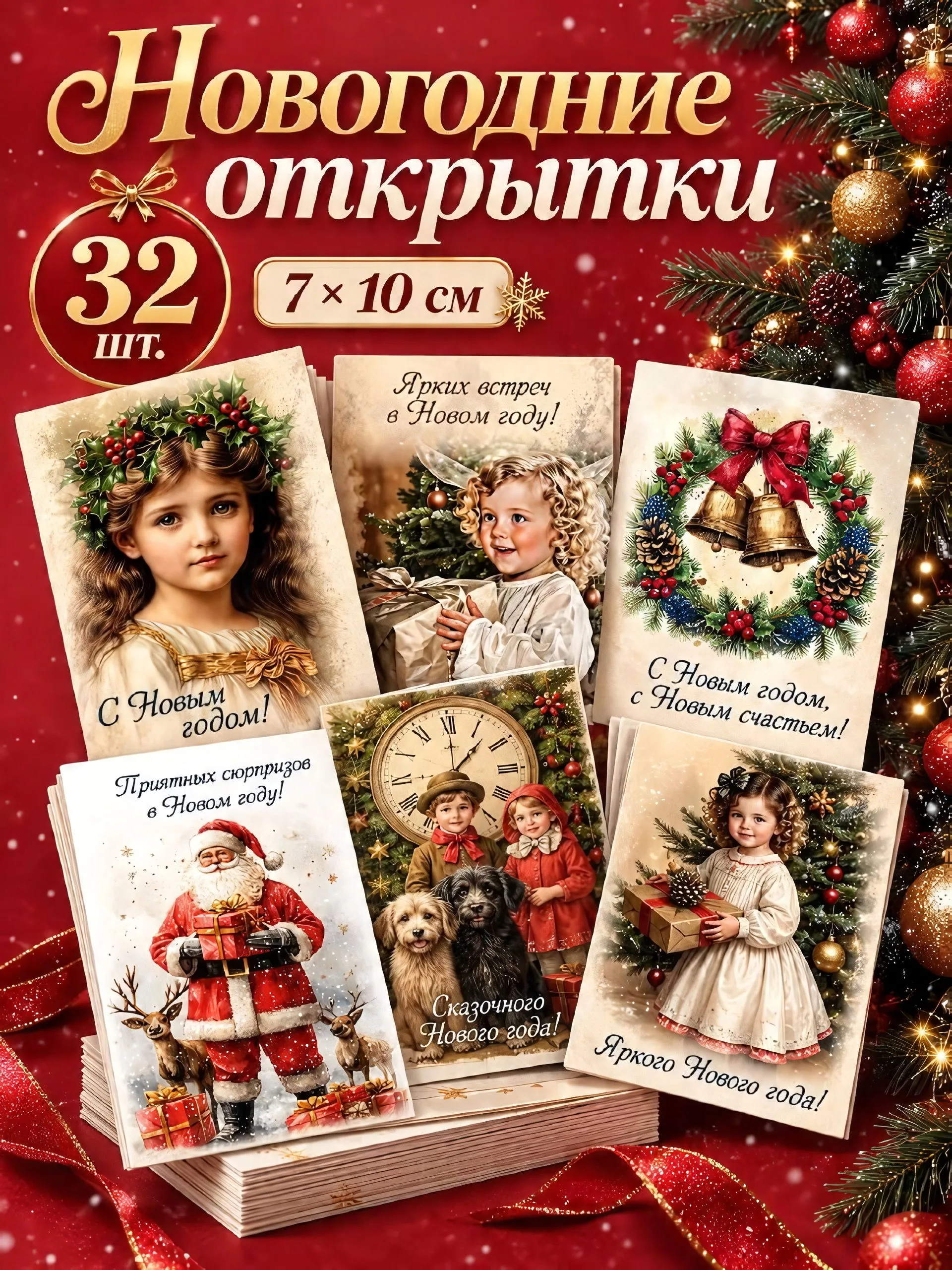 Новогодние открытки мини, набор открыток на Новый Год 2027, новогодний декор