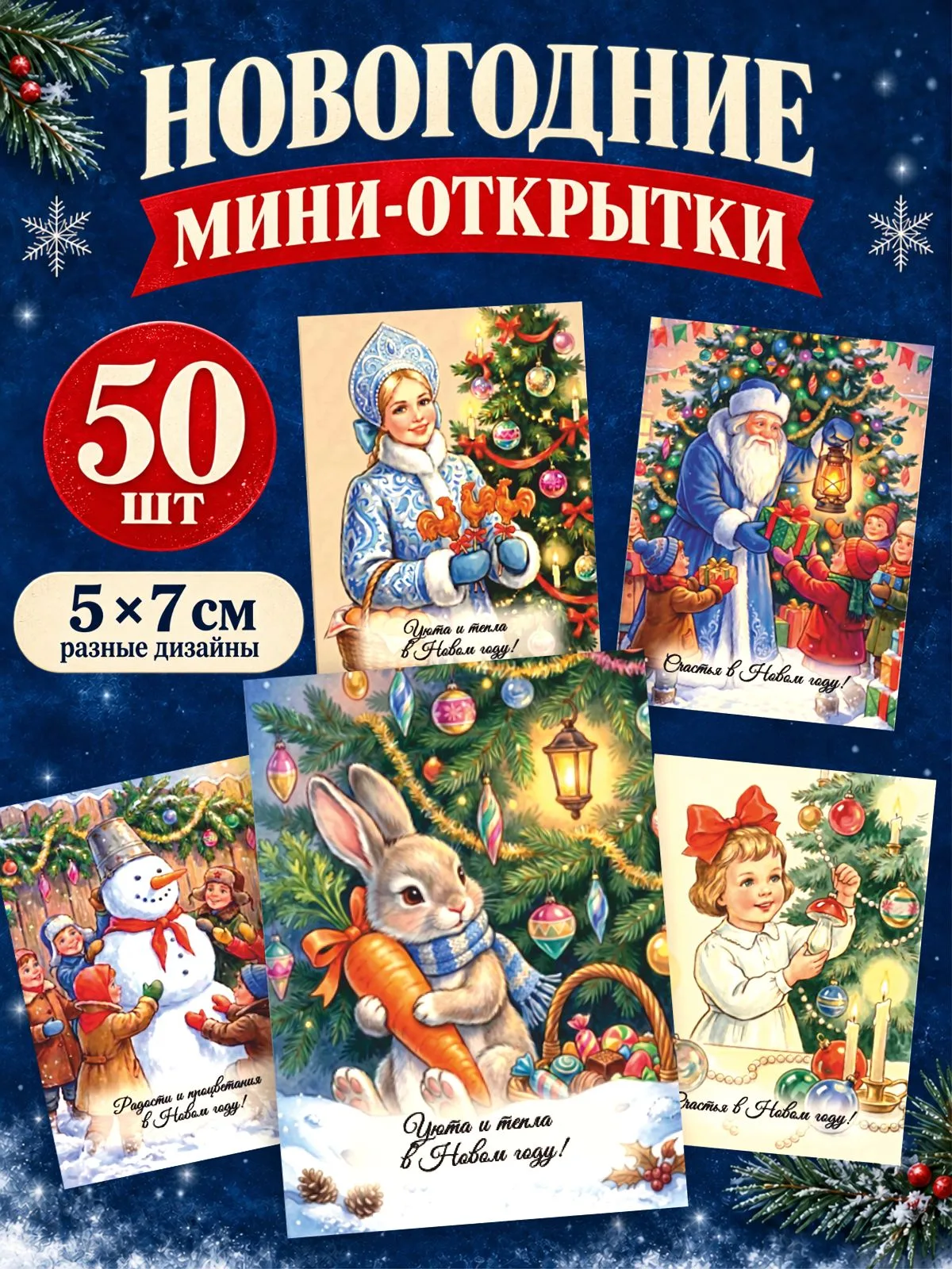 Новогодние открытки мини, набор открыток на Новый Год 2027, новогодний декор