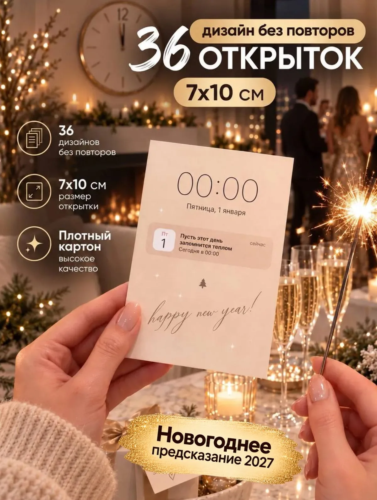Новогодние открытки «Пожелания», 36 шт, 7×10 см