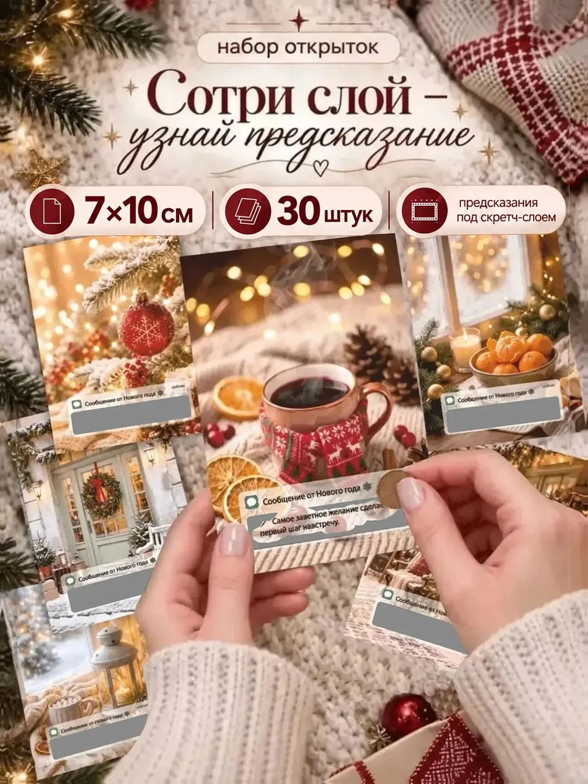 Новогодние открытки «Сообщение», скретч, 30 шт, 7×10 см